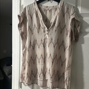 Cream and Brown Patterned Blouse